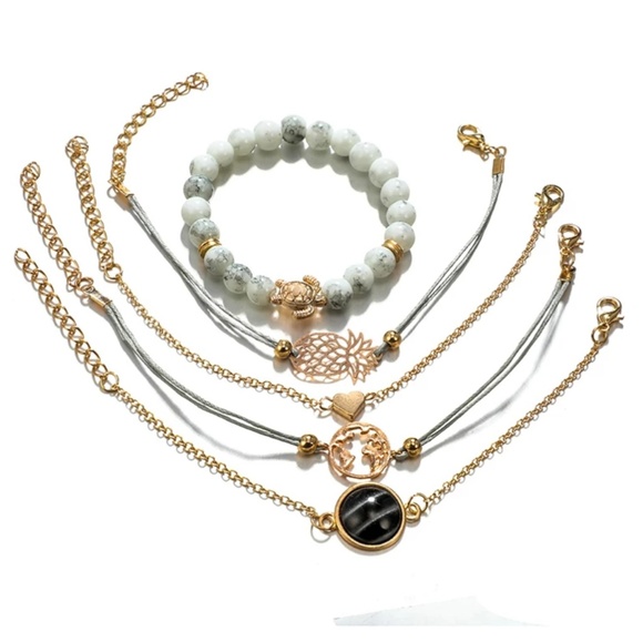 5 Piece Boho Gypsy Charm Bracelet Set Heart Chain - Picture 5 of 6